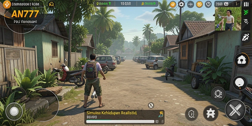 Screenshot AN777 menunjukkan gameplay simulasi yang mendetail dan interaktif.
