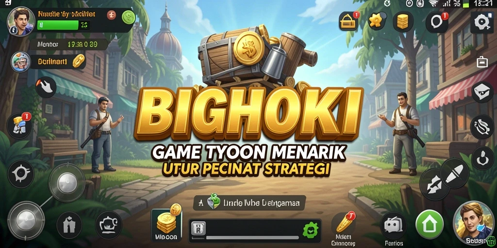 Screenshot gameplay BIGHOKI yang menunjukkan manajemen usaha Tycoon.