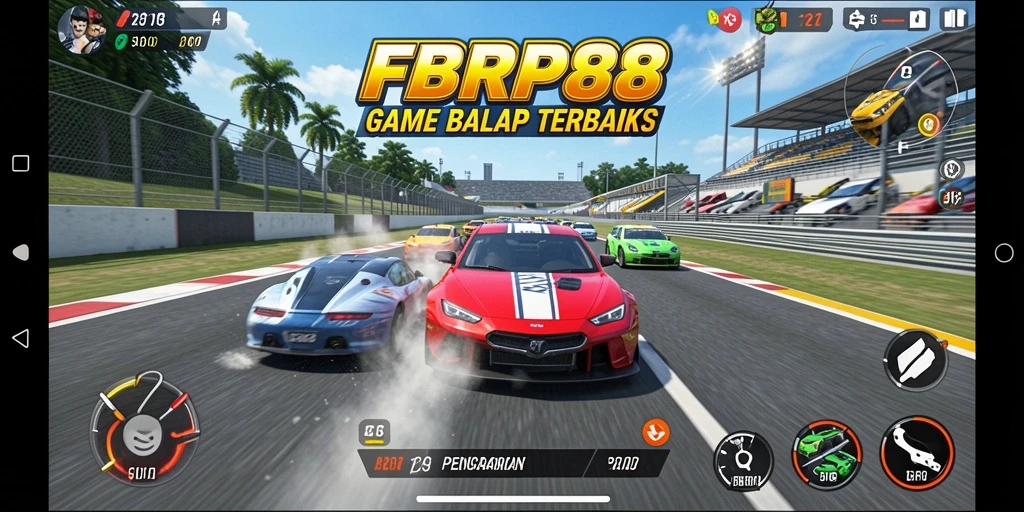 Tampilan gameplay FBRP88 saat balapan penuh kecepatan dan adrenalin.