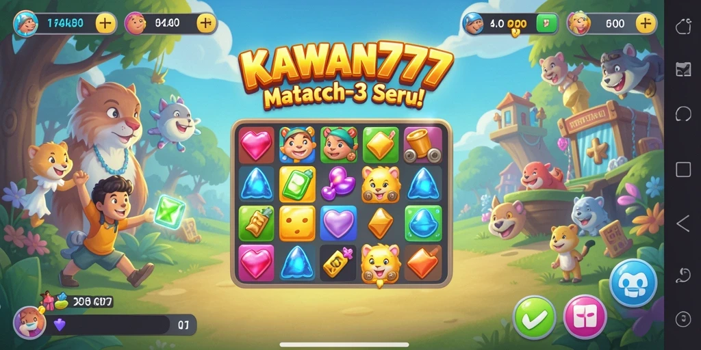 Tampilan gameplay KAWAN777 dengan aksi seru Match-3.