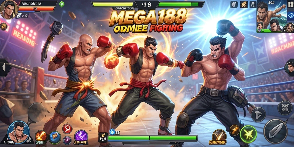Tampilan pertarungan mendebarkan dari game MEGA188 dengan aksi intens.