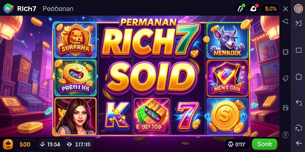 Screenshot RICH7 menunjukkan gameplay Slot yang mendebarkan dan penuh warna.