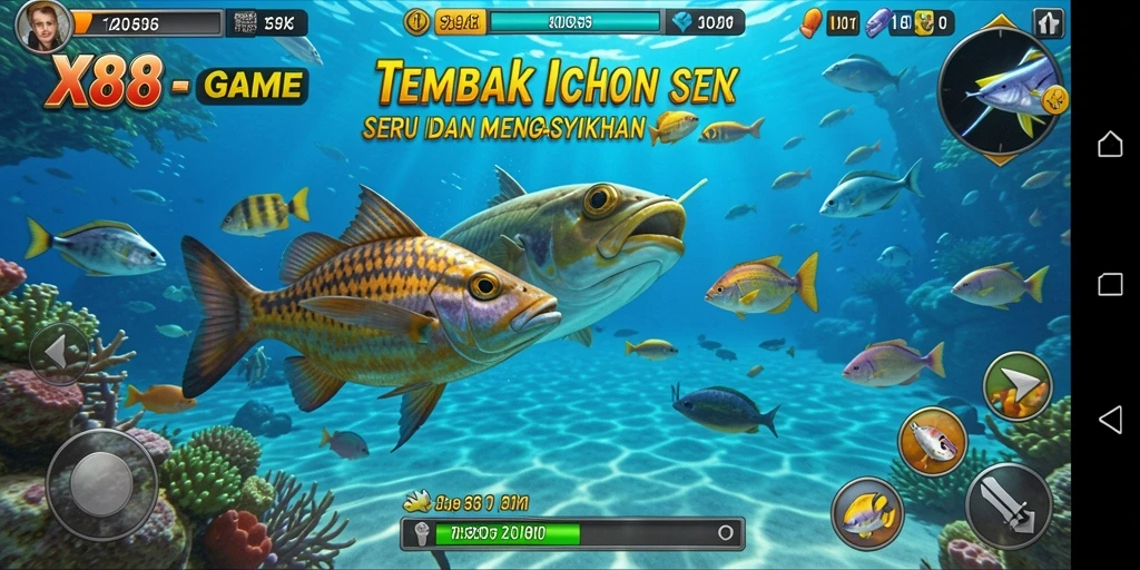 Tampilan menarik dari gameplay Tembak Ikan X88 yang seru.